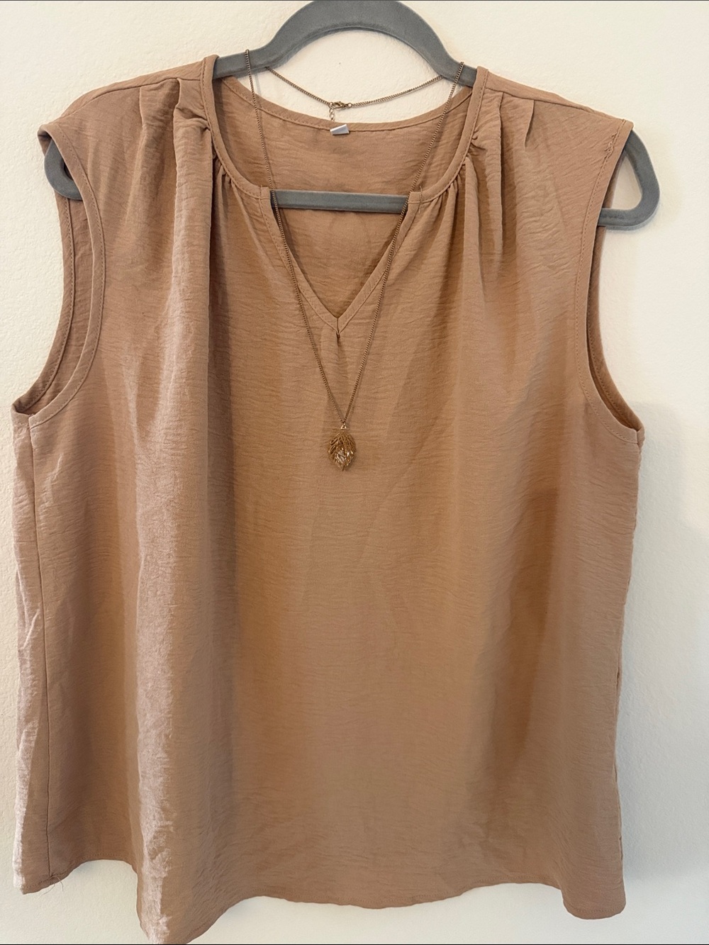Sleeveless V-Neck Women's Top in Light Brown